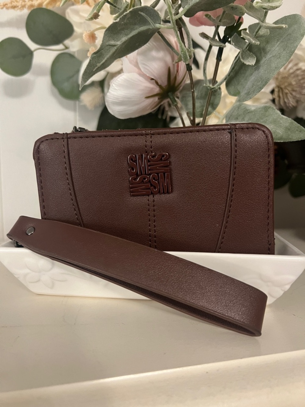 SM New York Dark Brown Wristlet Wallet with Removable Strap
